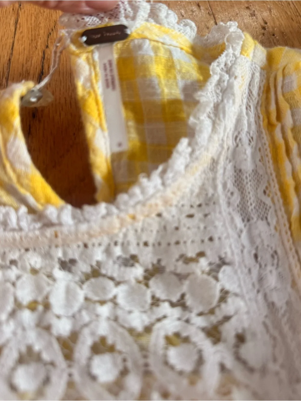 Free People Yellow and White Lace-Trim Peasant Blouse like new size small
